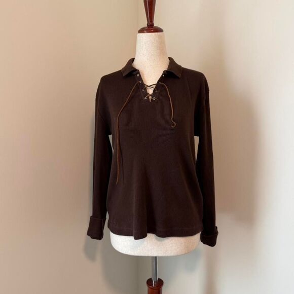 ralph lauren brown lace up sweater size large - Picture 1 of 4